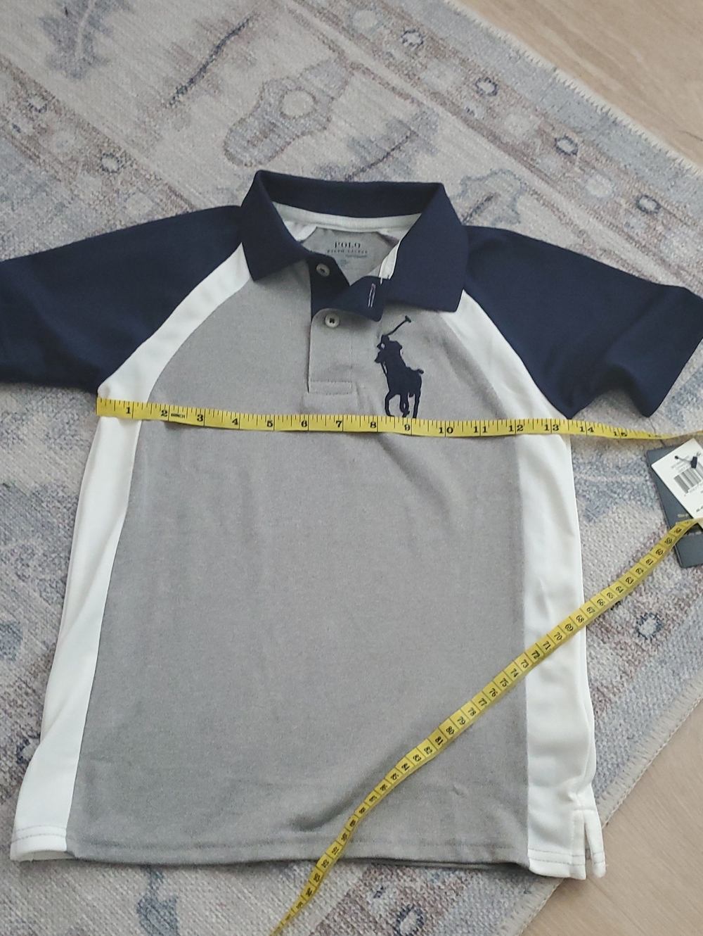 NWT Polo Ralph Lauren Boys Performance Polo Short Sleeve Navy Gray Shirt Top Sz6 - Picture 7 of 10
